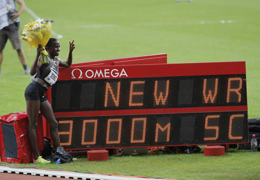 巴林選手傑貝特(Ruth Jebet)破3000公尺障礙賽世界紀錄。（圖／達志影像／美聯社）