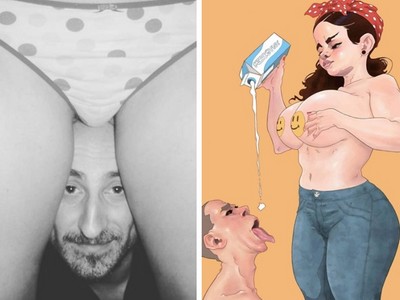 少女閉眼舔拭肥男下體的手機…情色藝術家畫出社會亂象！
