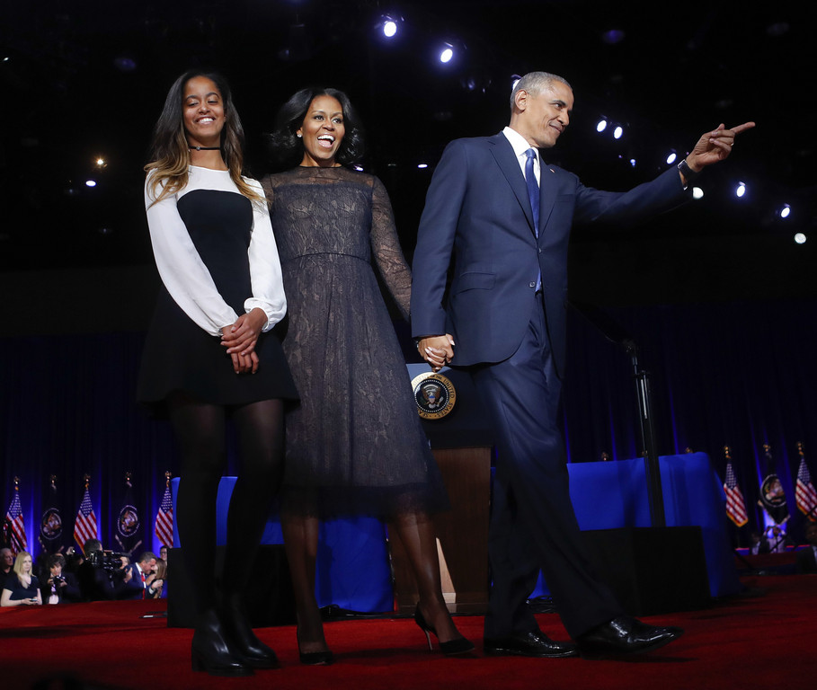 蜜雪兒參加歐巴馬總統任內最後一次公開演說。（圖／達志影像／美聯社）