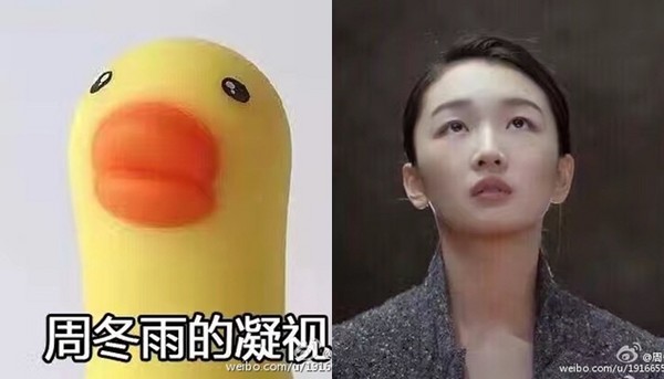 电视 事实上,周冬雨曾在微博上分享自己与黄色鸭子的对比图,她的表情