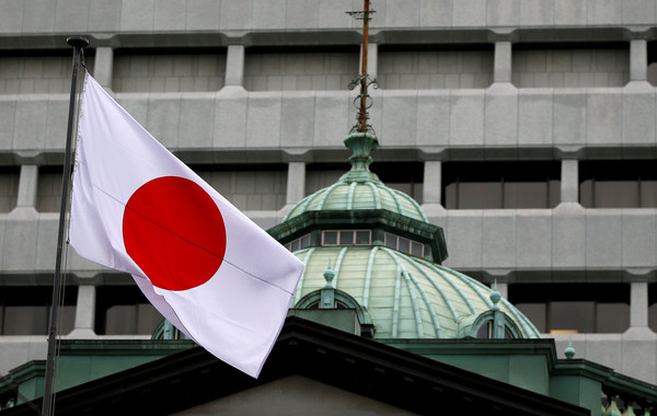 日本國旗，東京銀行，東京。（圖／路透社）