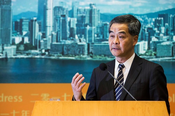 ▲現任香港特首梁振英於1月18日發表任內最後一次施政報告。（圖／CFP）