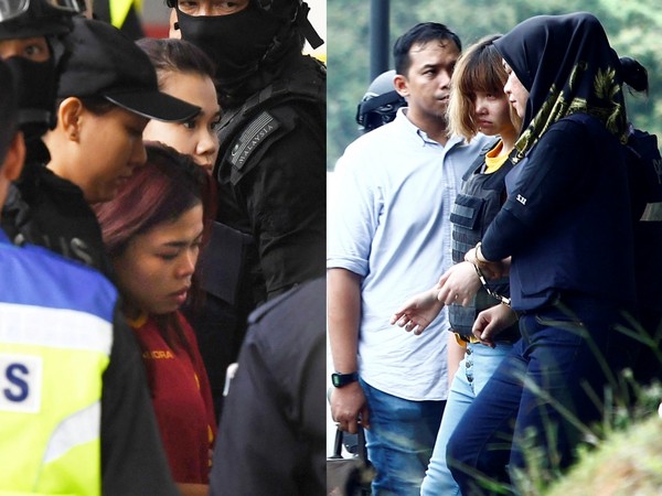 涉嫌殺害金正男，段氏香（Doan Thi Huong，右）、席蒂艾沙（Siti Aisyah，左）出庭。（圖／路透社）