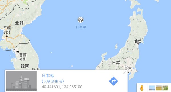 飛彈落入日本海（東海）。（圖／翻攝自google map）