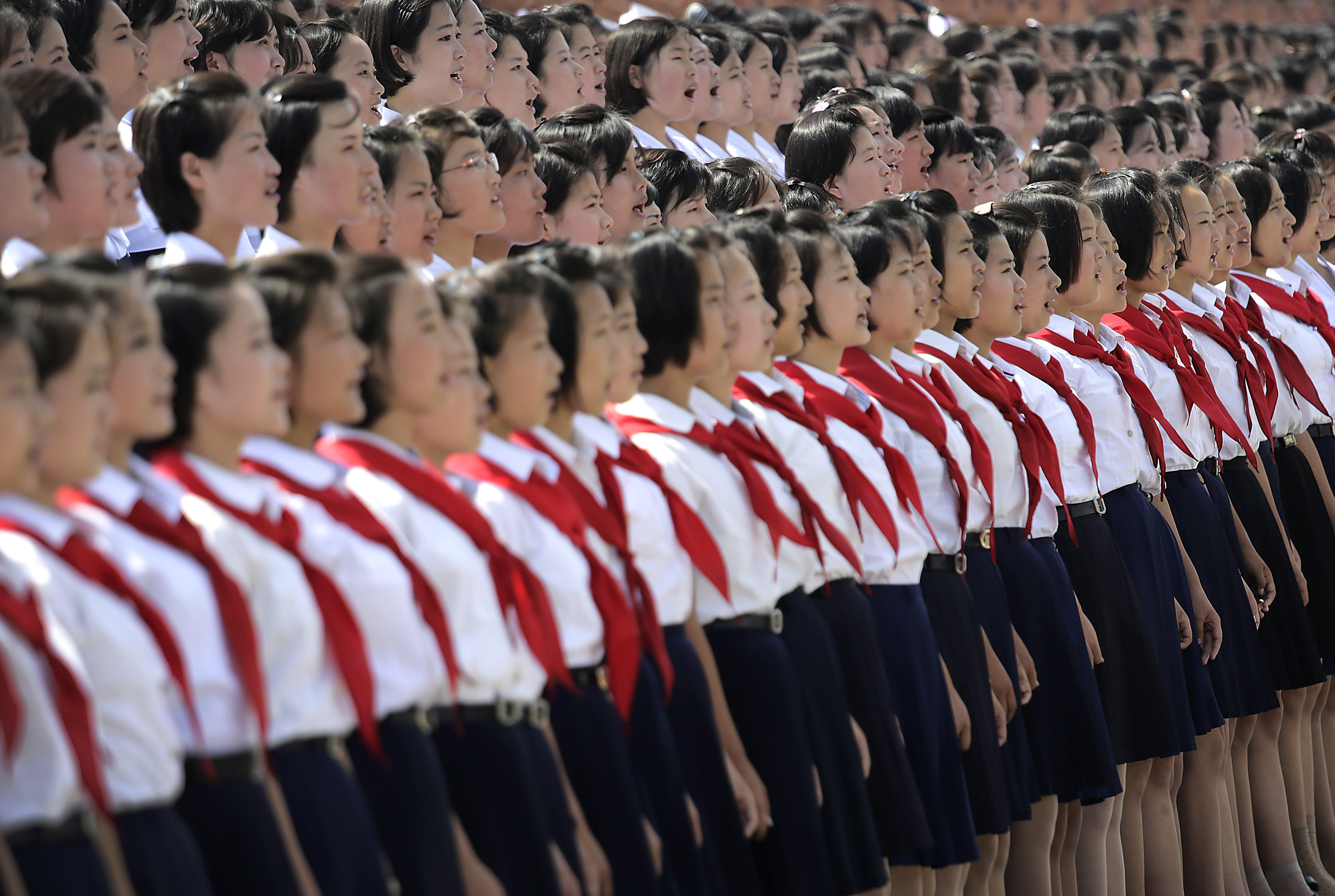 北韓學生。（圖／達志影像／美聯社）