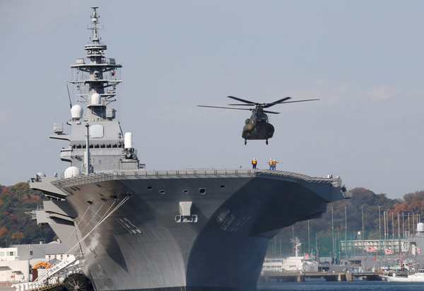 日本海上自衛隊最大戰艦，「出雲」直升機護衛艦(Izumo)。（圖／路透社）