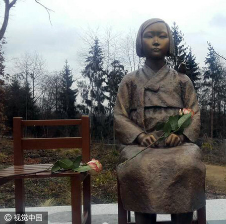 ▲南韓政府2016年12月在日本駐釜山總領事館前建立「象徵慰安婦的少女銅像」。（圖／CFP）