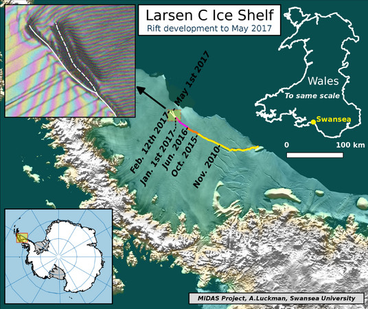 南極冰棚新裂縫　冰山比鐵達尼撞上的大30萬倍（圖／翻攝自MIDAS官網）