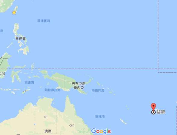 斐濟位置圖。（翻攝自google map）