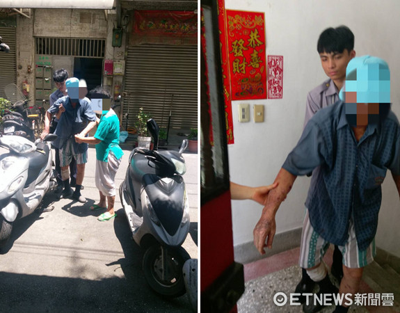 ▲老翁疑似天氣太熱騎車自摔，所幸並無大礙。（圖／記者林煒傑翻攝）