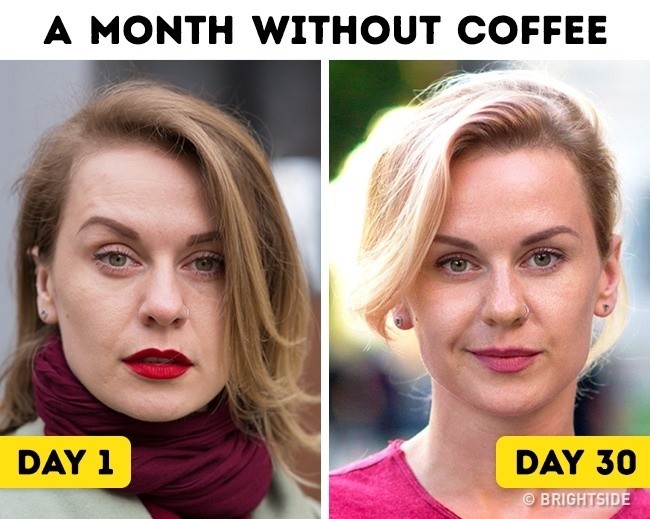 ▲女模實測戒1個月咖啡。（圖／翻攝Bright Side）