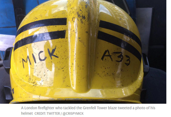 倫敦大火，消防員被告知頭盔先寫名字再進火場。（圖／翻攝自電訊報）