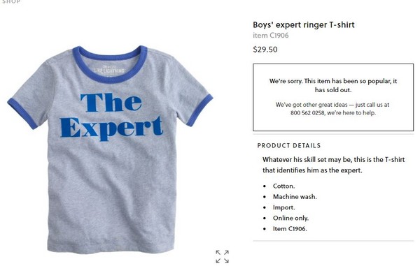 ▲▼美國總統川普的小兒子拜倫引領全美風潮，他身上的「專家T恤」瞬間完售。（圖／翻攝自J.Crew網站）