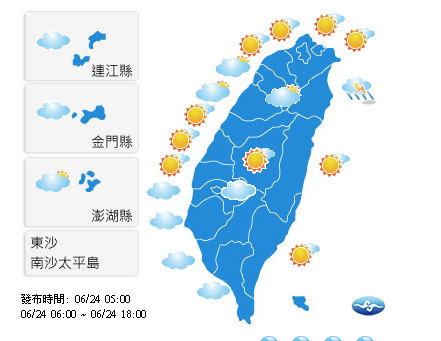 好熱！台北、台東高溫逼近36度　未來一周天氣穩定。（圖／翻攝自中央氣象局）