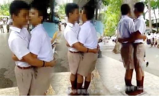 泰國兩男生打架被老師罰「擁吻100次」，網友讚好…（圖／翻攝自網路）