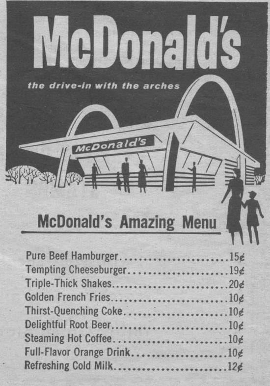 麥當勞1940年的菜單（圖／翻攝自網易旅遊）