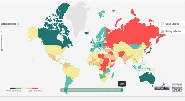 ▲「2017全球和平指數」互動地圖。（圖／翻攝自visionofhumanity）