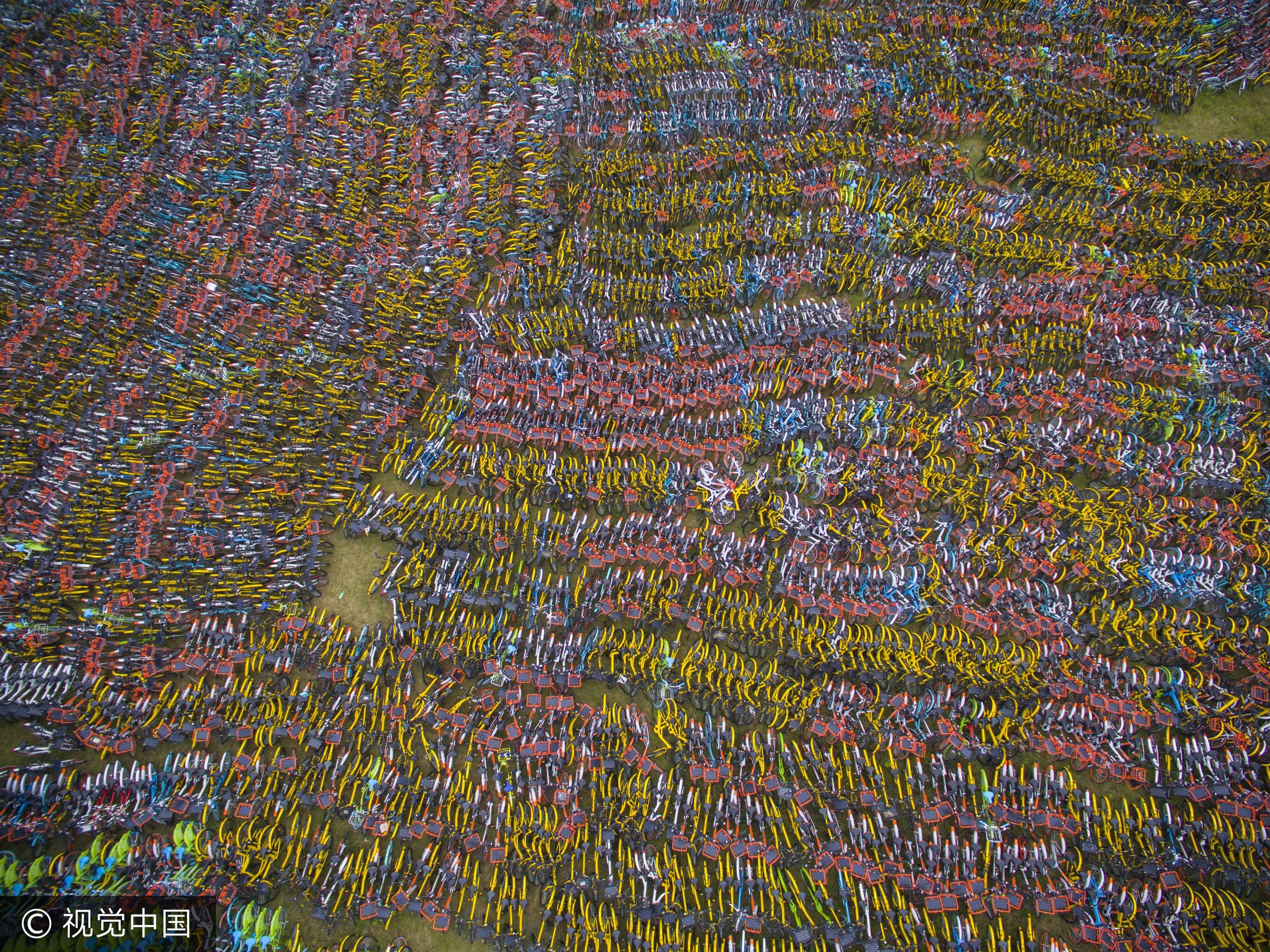 ▲▼杭州上萬「共享單車」亂停被扣...棄荒野像亂葬崗。（圖／CFP）