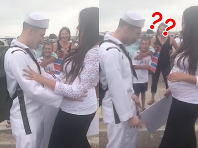 海軍出航半年返港　見老婆懷孕8月「呆笑戳肚」
