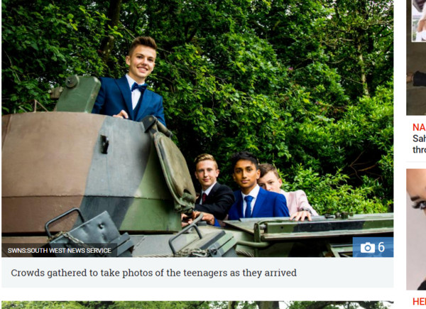 ▲▼英國大曼徹斯特（Greater Manchester）16歲高中生布倫南（Brennan Boys）開坦克參加舞會。（圖／翻攝自《太陽報》）