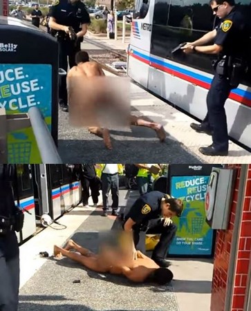 ▲▼休士頓一名男子裸體逛地鐵，還攻擊警察，最後被制伏在地。（圖／翻攝自YouTube）