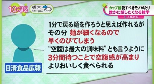 日本富士電視台節目《ノンストップ！》（NON STOP！）最近做了一集泡麵專輯，其中討論到為什麼為什麼要泡3分鐘。（圖／翻攝《ノンストップ！》）