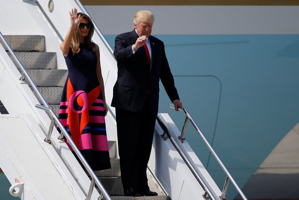 ▲▼美國總統川普和第一夫人梅蘭妮亞於7月6日抵達德國漢堡市參加「G20」高峰會。（圖／路透社）