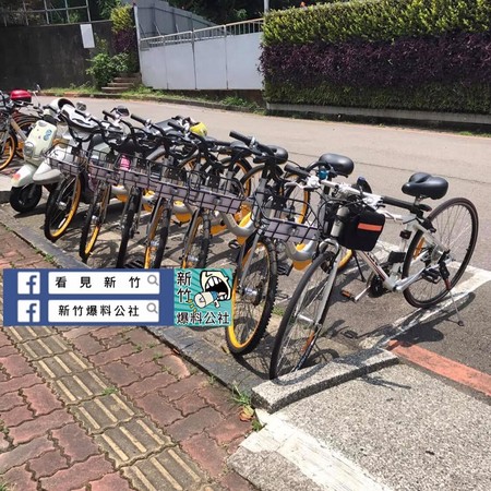 「福壽螺」oBike霸佔整排機車格　新竹網友怒：公車站牌都淪陷！（圖／翻攝自「新竹爆料公社」