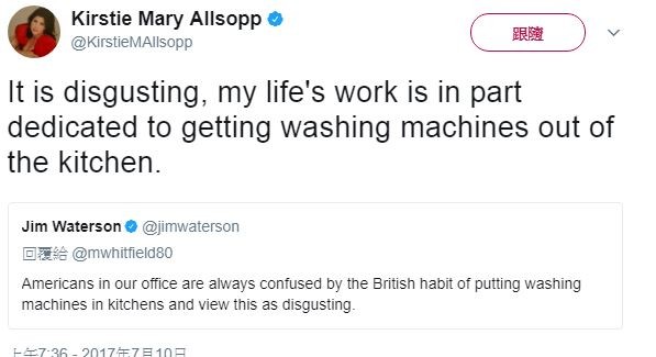 ▲▼英國電視節目女主持人阿爾索普（Kirstie Allsopp）、洗衣機。（圖／翻攝自twitter／kirstiemallsopp）