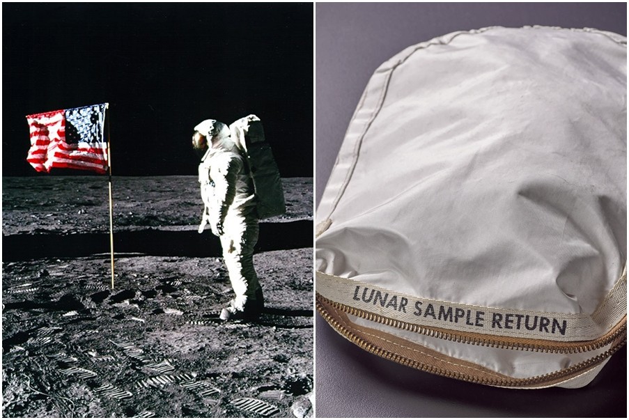 ▲2017年7月20日是人類登陸月球48週年紀念日，美國太空人阿姆斯壯（Neil Armstrong）首次登月所採集的「月球塵土」將在20日紐約拍賣與太空人艾德林（Buzz Aldrin）的照片。（圖／路透社）