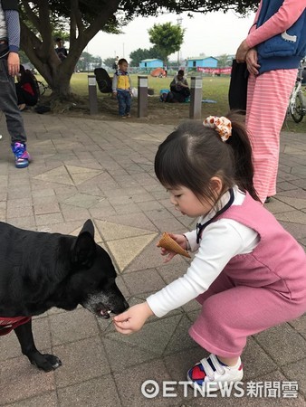 ▲浪浪坐超商吹冷氣　2歲萌妹硬擠旁邊比YA：馬麻幫我們拍照！。（圖／網友王小真提供，下同）