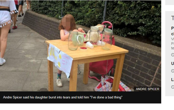 ▲倫敦5歲女童擺攤賣檸檬水，被開罰150英鎊哭著回家。（圖／翻攝自BBC）