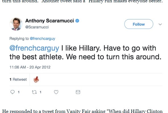 ▲▼因斯卡拉穆奇(Anthony Scaramucci)已將所有批評川普等推文刪除，僅只能從其他備份網站或照片中找到。（圖／翻攝自《每日野獸》）