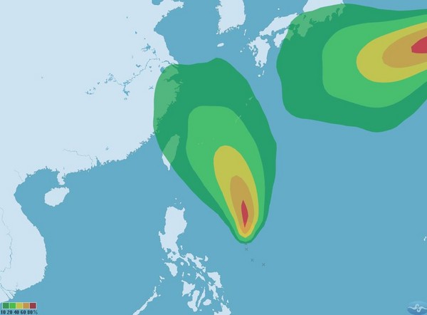 尼莎颱風暴風圈侵襲機率。(圖/翻攝自中央氣象局)