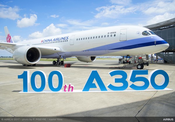 ▲空巴第100架A350 XWB給了華航。（圖／空中巴士提供）
