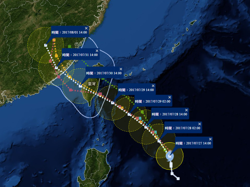 ▲▼暴風圈擴40公里！尼莎加速長大中颱　28日海警外圍先灑雨。（圖／國家災害防救科技中心 災害情資網）