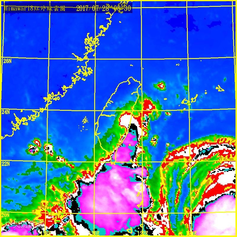 尼莎颱風的外圍雲系已接觸東部陸地。（圖／中央氣象局）