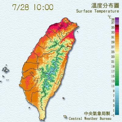 ▲受到尼莎颱風外圍環流沉降影響，大台北今恐飆37度。（圖／中央氣象局）