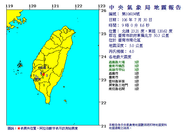 本次地震資訊。（圖／翻攝自中央氣象局）