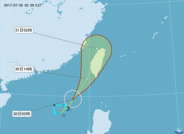 海棠颱風路徑潛勢預報。（圖／翻攝自中央氣象局）