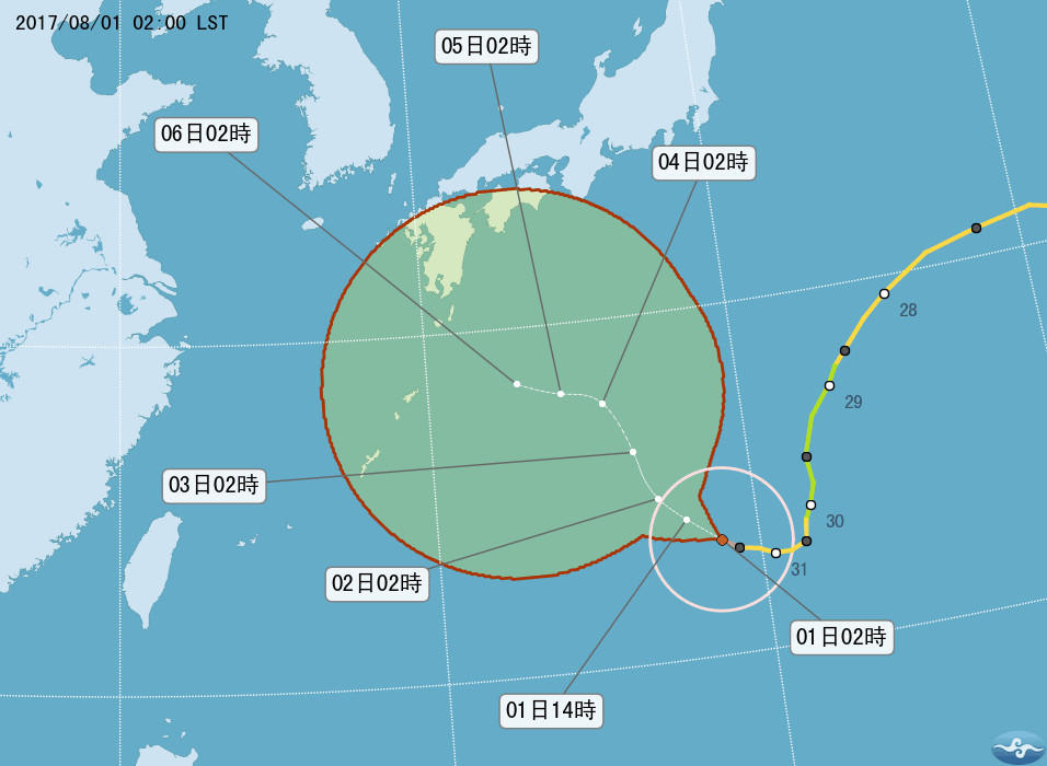 諾盧颱風路徑潛勢預報。（圖／中央氣象局）