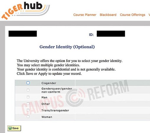 ▲普林斯頓大學在服務學生的TigerHub網站中，允許學生從6個選項中選擇自己的性別認同。(圖／翻攝自網路)