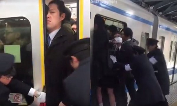 ▲東京電車日常，正宗擠沙丁魚，通勤尖峰人擠人（圖／翻攝自YouTube／爆料公社）