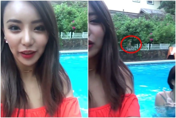 ▲加拿大華裔歌手呂雨澄泳池畔自拍，意外拍到鬼影。（圖／翻攝自Instagram／melo.lv）