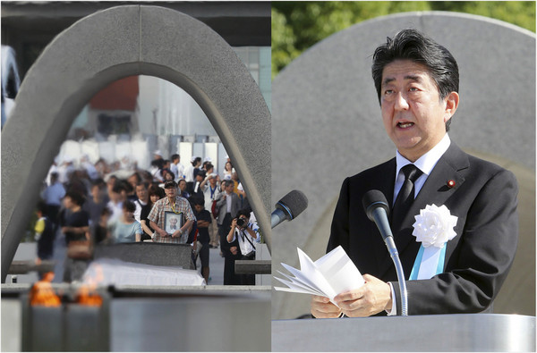 ▲首相安倍晉三到和平祈念儀式致辭。（圖／達志影像／美聯社）