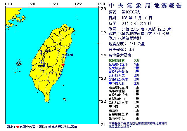 地震報告。（圖／中央氣象局）