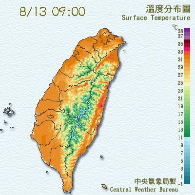 今天北部高溫飆37℃。（圖／翻攝自中央氣象局）