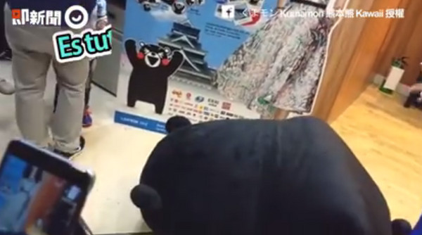 熊本熊真的是太可愛了！粉專「くまモン Kumamon 熊本熊 Kawaii」在臉書上傳一則影片，影片中的熊本熊在一場活動上，拿著霜淇淋要餵小朋吃，但沒想到沒拿好，整支掉到地上，嚇的熊本熊馬上下跪道歉XD。（圖／ETNEWS）