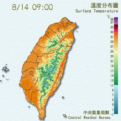 北台灣高溫上看38℃。（圖／翻攝自中央氣象局）