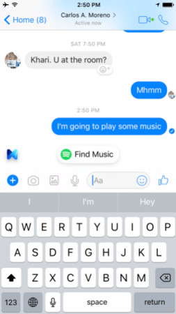 Messenger可透過AI助理自動推薦Spotify歌曲。（圖／翻攝自官網）